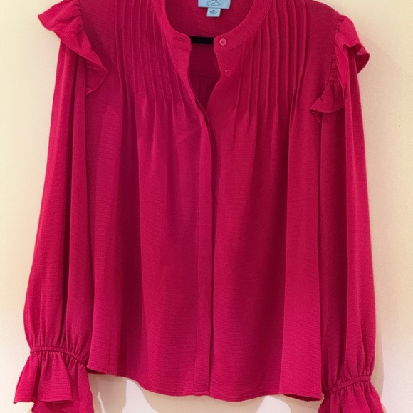 CeCe Shoulder Ruffle Hot Pink / Raspberry Top - Picture 3 of 12